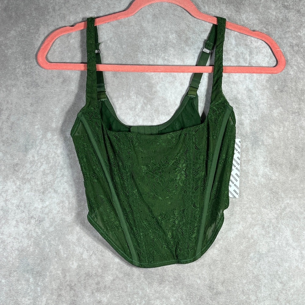 Out From Under Urban Outfitters Corset Tank Top Womens M Green Lace Boned NEW